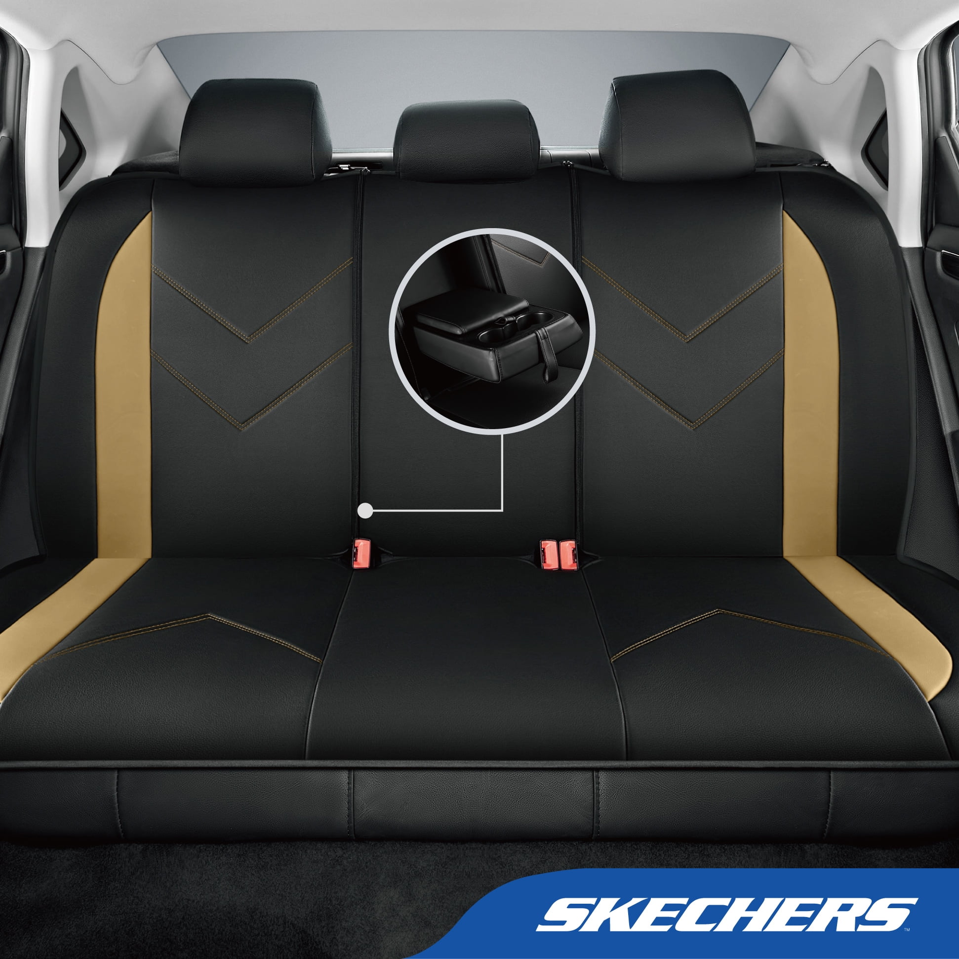 Skechers Sport Leather Car Seat Cover – Full Set Premium Comfort, Breathable Design, Universal Fit for Cars, SUVs, and Trucks - Beige