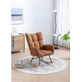 thumbnail image 4 of Nursery Rocking Chair Teddy Velvet Glider Rocker Armchair with High Backrest and Solid Wood Base Comfy Wingback Side Chair for Living Room Bedroom Office, Brown, 4 of 9