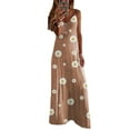 thumbnail image 1 of Women's Daisy Printed Sleeveless V Neck Summer Casual Pleated Maxi Shift Dresses, 1 of 2