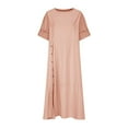 thumbnail image 3 of Kmdttou Women's Short Sleeve Loose Plain Dresses Women's Loose Casual Solid Color Short Sleeved Reversible Linen Dress, 3 of 6