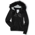 thumbnail image 1 of Aeropostale suéter con capucha de piel sintética con cremallera para mujer, negro, extra pequeño, 1 of 1