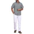 thumbnail image 2 of INSPIRE CHIC Father's Day Men's Plain Linen Chest Pocket Short Sleeve Contrast Color Collar Shirts M Gray, 2 of 4