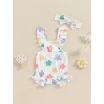 thumbnail image 4 of Caoirhny Baby Girls Summer Casual Romper Flying Sleeve Floral/Strawberry Print Romper with Headband, 4 of 9