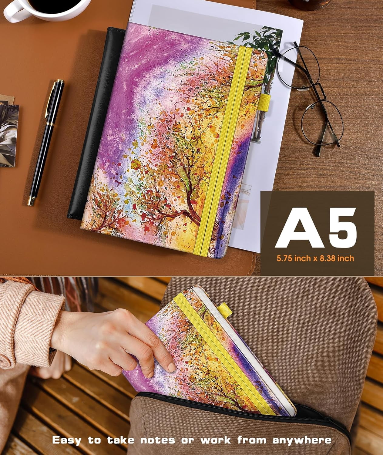 General Lined Journal Notebook for Women Men, 256 Numbered Pages Hardcover Notebooks for Work, A5 Journaling Notebooks, College Ruled Journals for Writing Business School 5.75" x 8.38" Autumn Tree