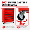 thumbnail image 3 of Rolling Tool Box on Wheels, Seizeen 5-Drawer Tool Chest & Storage Cabinet, Lockable Tool Organizer for Garage Warehouse, Red, 3 of 9