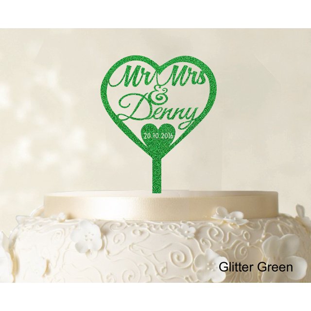 Personalized Mr And Mrs Wedding Cake Topper With Date And Heart Cake Decorations Color Option Available 5.5-6.5 Inches Wide