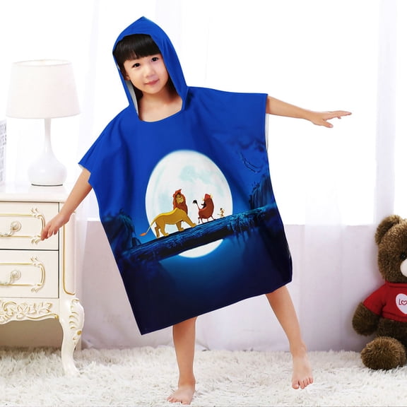 Simba Lion King Boys and Girls Hooded Poncho Towels, Soft & Absorbent Microfiber Beach Towel, Swimming Pool Changing Robe Bathrobe Bath Towel