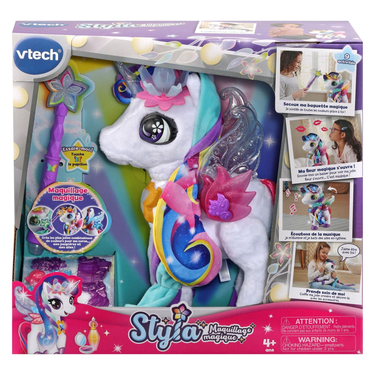 VTech Styla the Bloom Bright Unicorn Interactive Toy – French Version- Singing Pet with Magic Wand and Accessories
