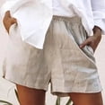 thumbnail image 2 of Cotton Linen Elastic Waist Summer Gym Running Workout Shorts Pockets for Women, 2 of 6