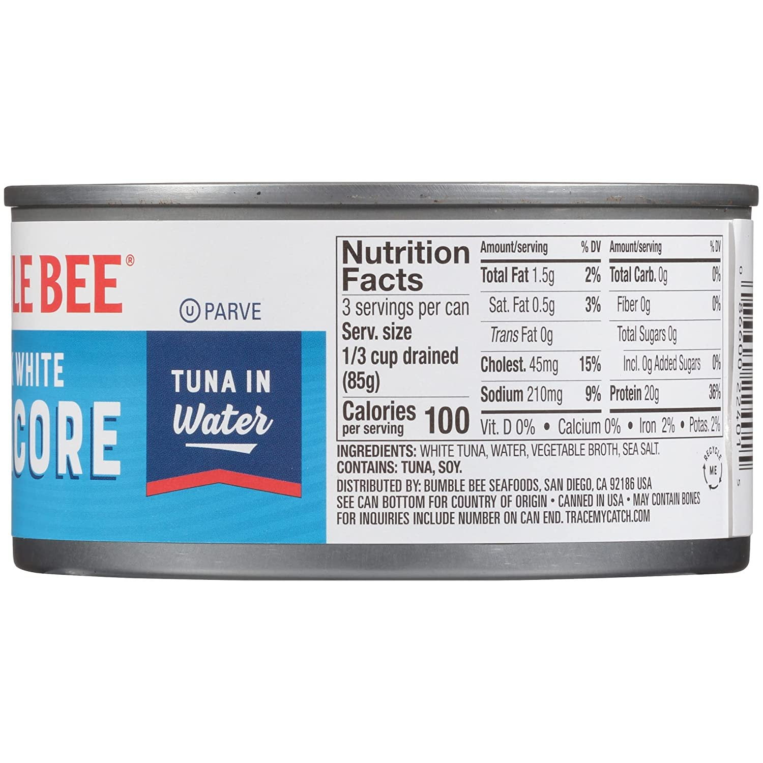 (12 pack) Bumble Bee Chunk White Albacore Tuna in Water, Wild Caught, Gluten Free, 18g Protein Per Serving, Shelf Stable Can, 12oz