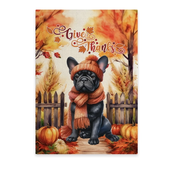 Happy Thanksgiving French Bulldog Give Thanks Fall Beanie Scarf Welcome Vertical Matte Canvas Poster Dog Lover Gifts Wall Art Home Decor - 00020
