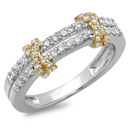 Two Tone Diamond Anniversary Band - Dazzlingrock Collection 0.45 Carat (ctw) 14K Two Tone Gold Round Diamond Ladies Double Row Anniversary Wedding Band 1/2 CT, Size 6