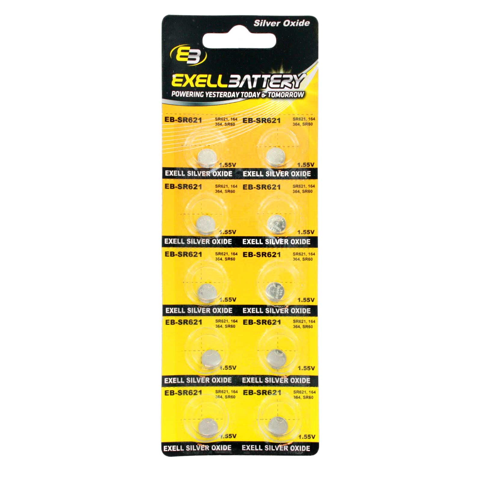 10pk Exell EBSR621 Silver Oxide 1.5V Watch Battery for SR621SW, 364