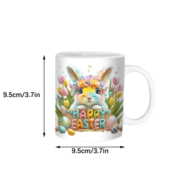 Taza de cerámica de Pascua para café o té, vajilla festiva con decoración de conejo, 350 ml, taza para bebidas calientes, ideal para café o té. Taza de cerámica festiva con asa para el hogar y la