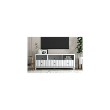 White TV Console - 63" Entertainment Center with 3 Drawers & Shelves