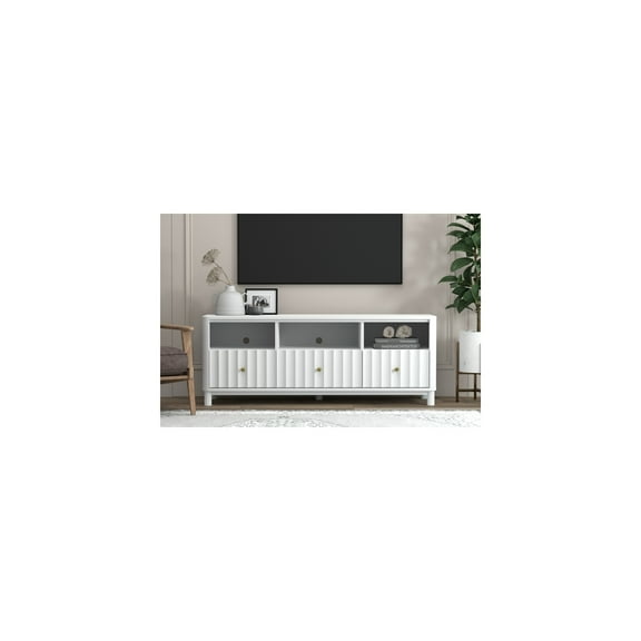 White TV Console - 63" Entertainment Center with 3 Drawers & Shelves