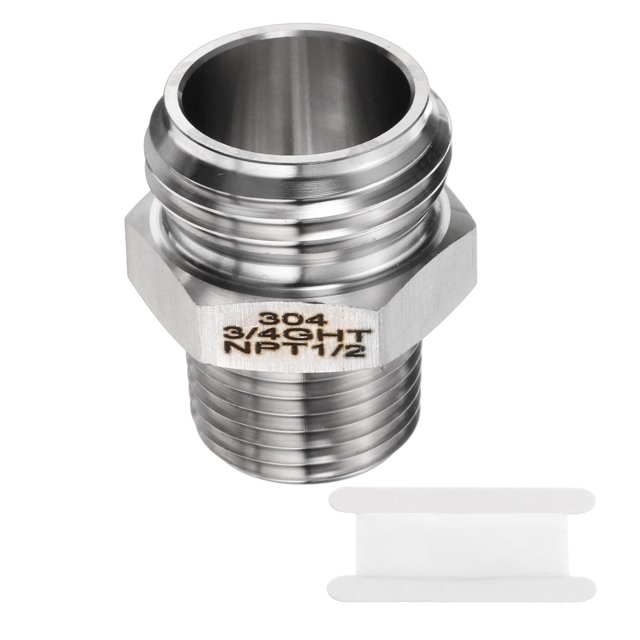 Adaptador de Conector de Tubería Recta de Acero Inoxidable Hexagonal Uxcell 304 de 3/4" GHT Macho x 1/2" NPT Macho para Agua, Aceite, Gas