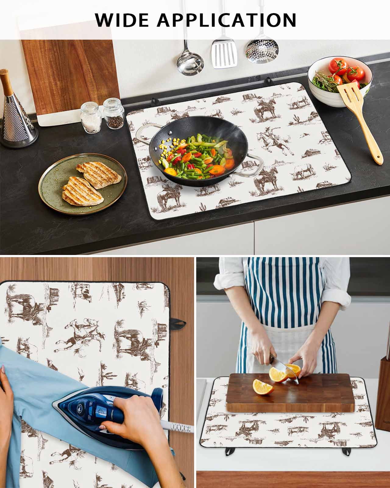 nqOlkjepod Large Induction Cooktop Protector Mat 24"x21", Vintage Western Stove Top Covers for Electric Stove, Retro Art Horse Cowboy Farmhouse Stove Burner Cover Mats, Glass Top Stove Cover