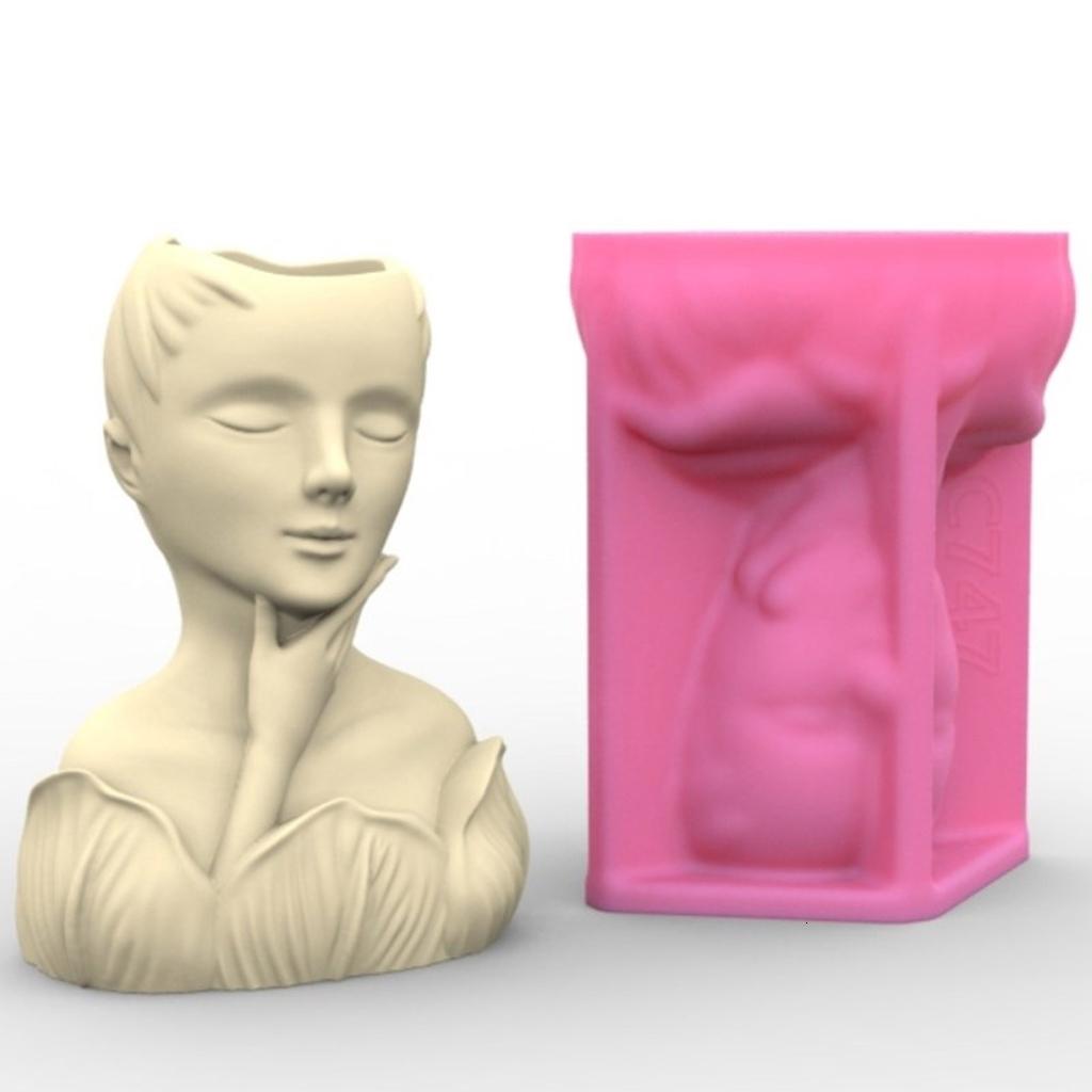 Osdhezcn Portrait Succulents Planter Molds DIYs Concrete Flowerpot Resin Molds Pen Holder Resin Molds Desk Livingrooms Decoration