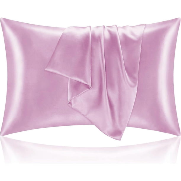 Satin Silk Pillowcase for Hair and Skin, Pink Pillow Cases Standard Size Set of 2 Pack, Super Soft Pillow Case with Envelope Closure (20x26 Inches)