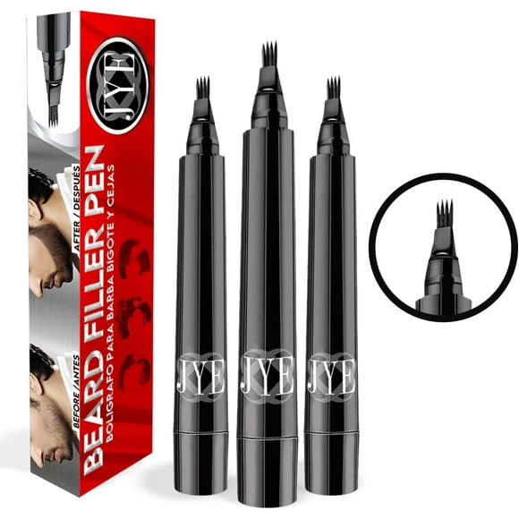 JYE 3 Plumones para barba bigote y cejas, color negro, fácil de aplicar, impermeable, ideal para cubrir huecos y cubrir canas, apariencia mas abundante natural