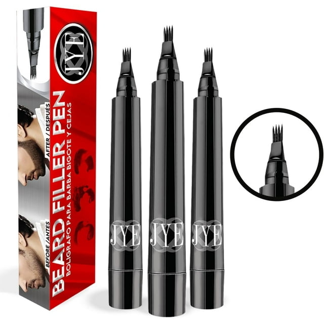 JYE 3 Plumones para barba bigote y cejas, color negro, fácil de aplicar, impermeable, ideal para cubrir huecos y cubrir canas, apariencia mas abundante natural