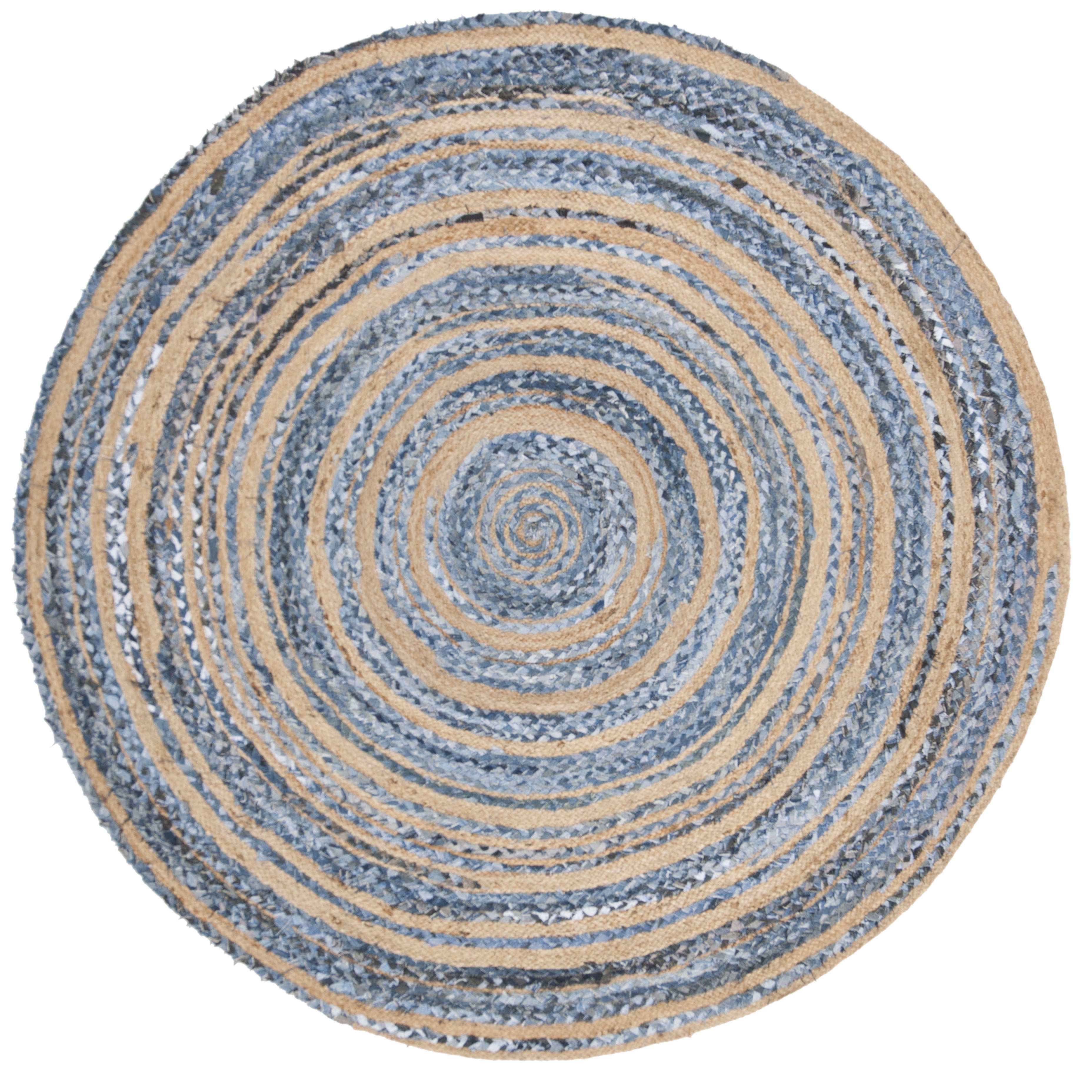 SAFAVIEH Cape Cod Corrine Braided Area Rug, 5' x 5' Round, Blue/Natural