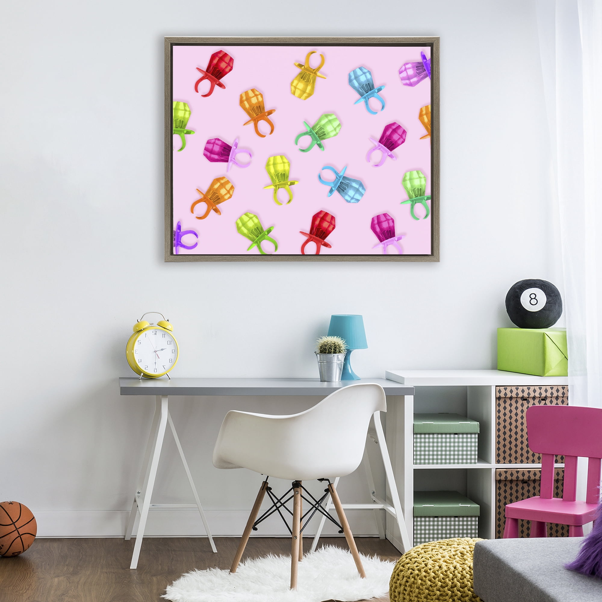 Stupell Industries Candy Gem Ring Party Pattern Brown Framed Floater Canvas Wall Art, design by LISH Creative