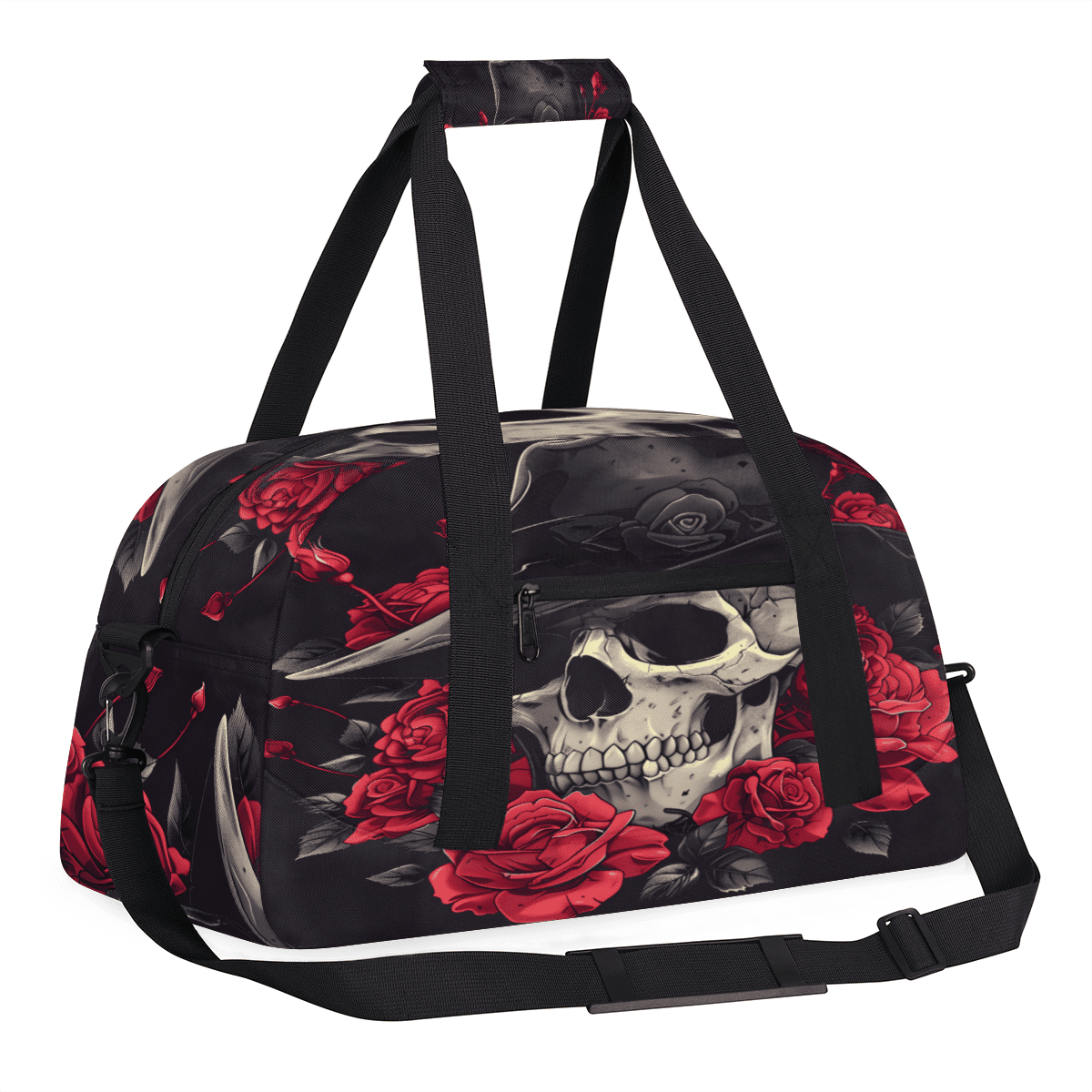 Herdesigns Skull Sports Duffle Bag for Women & Men, Floral Gothic Gym Bag Dance Bag Overnight Bag Carry On Weekender Travel Bag