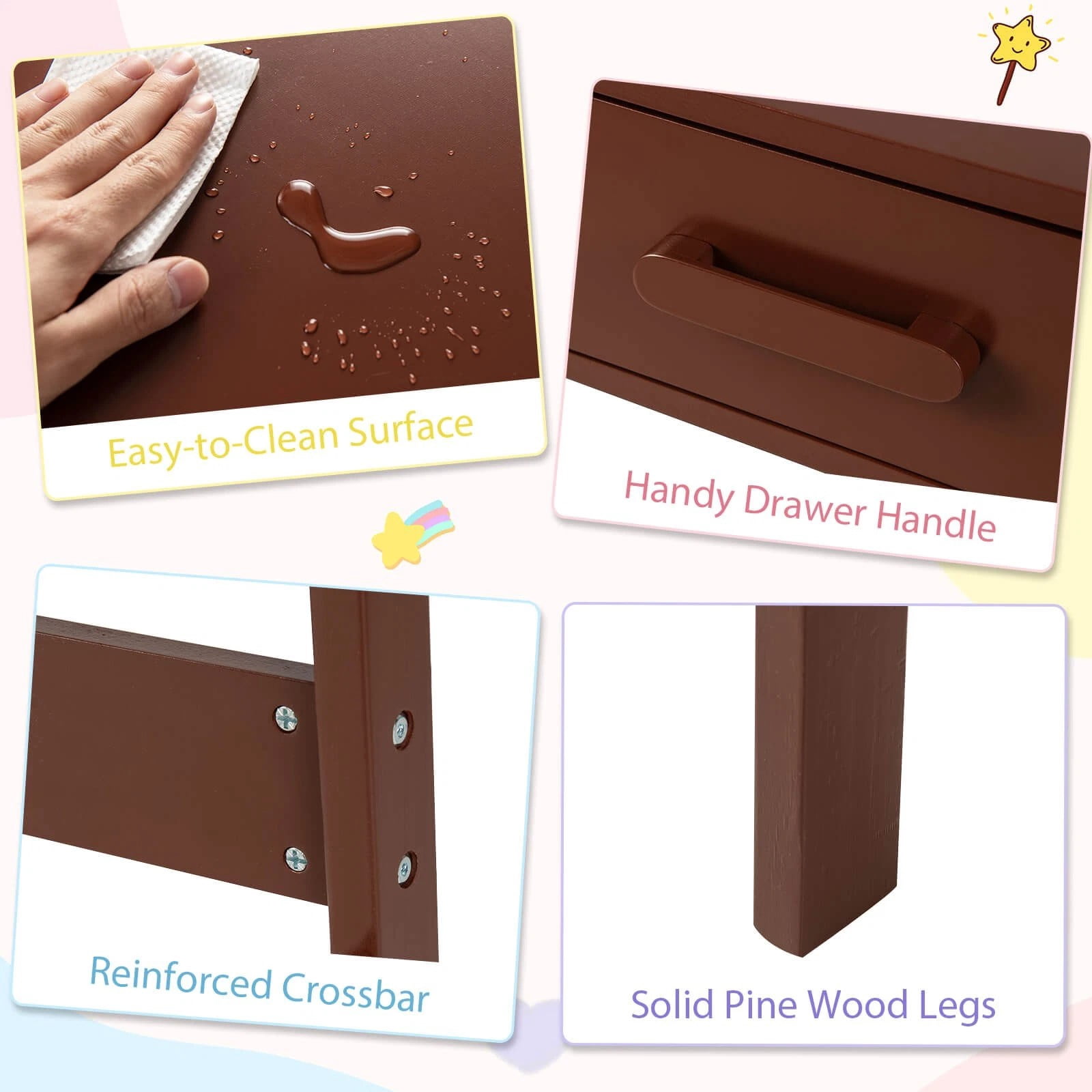 Auranook Kids Desk and Chair Set, Wooden Children Study Table Set with Storage Drawer, Student Writing Desk Set for Bedroom and Study Room