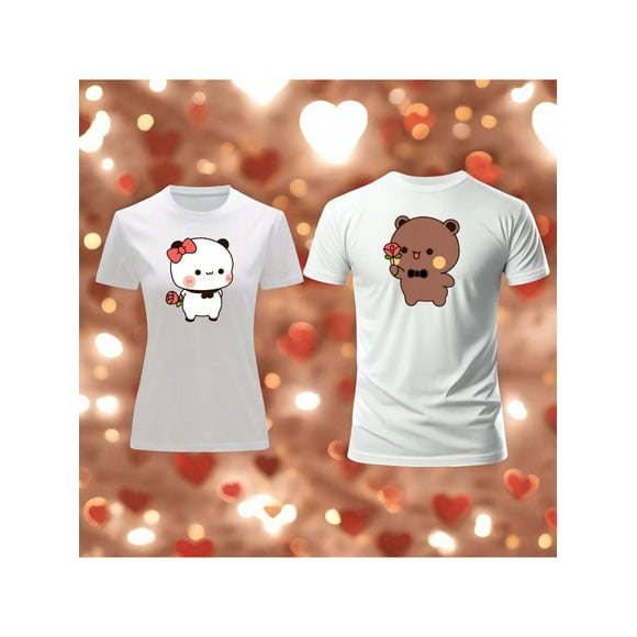 Duo De Playeras De bubu y Dudu Con Rosas Diseños En Pareja Color Blanco Talla Grande Marca Emil SaEs