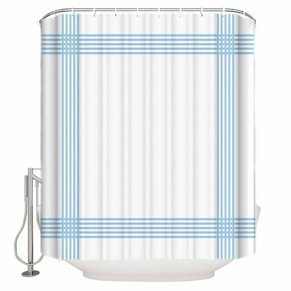 54x78 Inch Shower Curtain Decorative Blue Striped Bathtub Bath Curtains Fabric Waterproof Bathroom Decor Geometric Minimalist Watercolor White Small Stall Shower Curtain Set with 12 Hooks