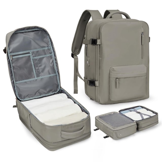 Mochila de viaje para portátil WONHOX, impermeable, 17 pulgadas, gris y marrón
