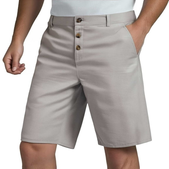 Fgnfyis Men's Spring/summer Fashion Linen Solid Color Button up Shorts Casual Everyday Breathable Straight Leg Quarter Pants Men's Shorts Light Gray S