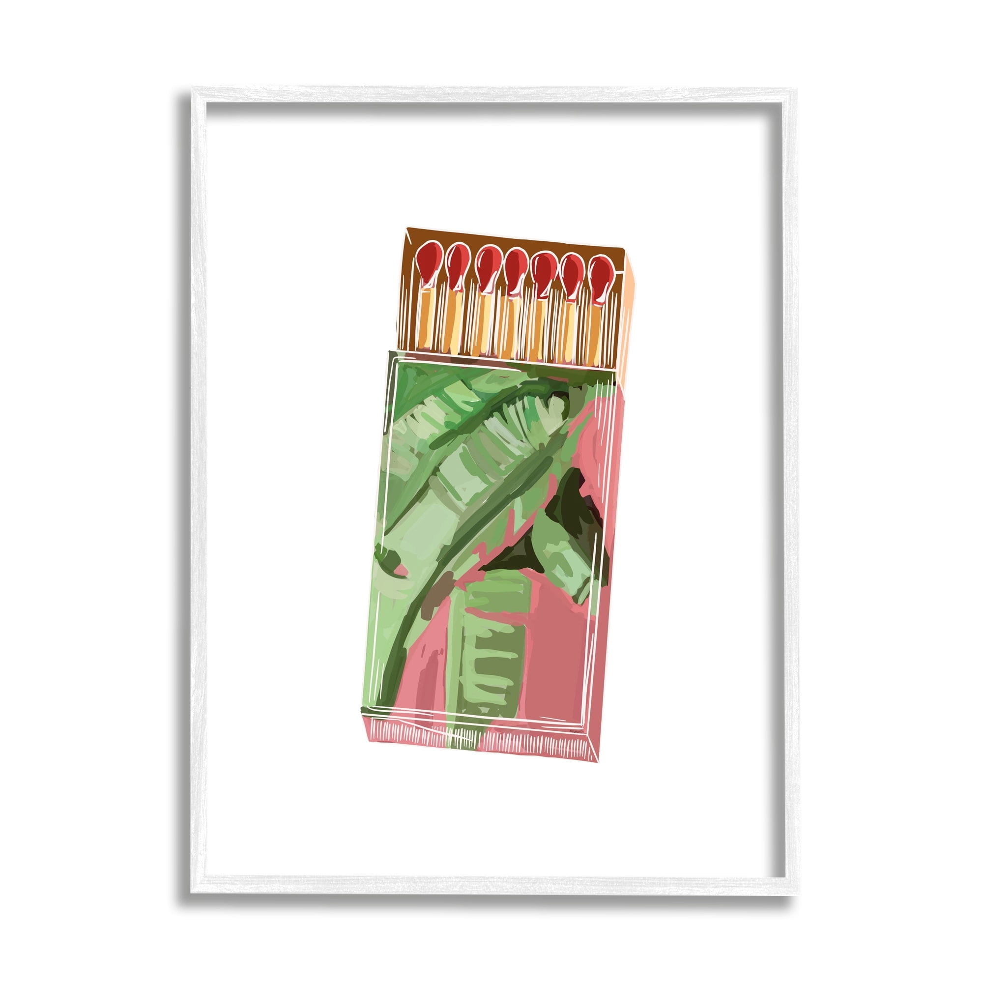 Stupell Industries Floral Pink Matchbox Design Square Cutout Shape Graphic Art White Framed Art Print Wall Art, Design by Amelia Noyes