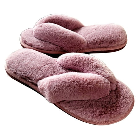 

Hesroicy Thick Furry Plush Women s Slippers - Practical Winter Flip Flops for Home