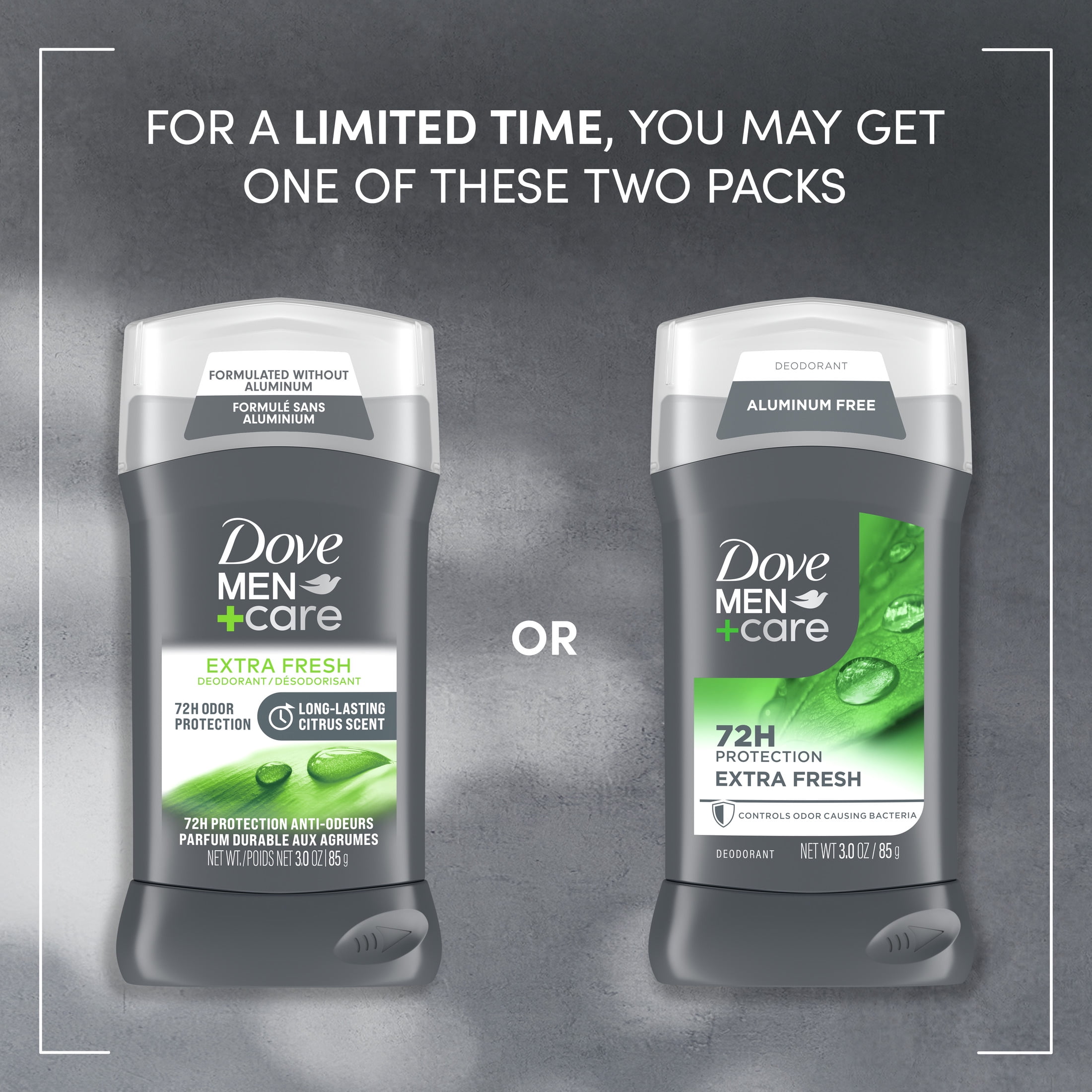 Dove Men+Care Deodorant Stick for Men Extra Fresh Aluminum Free with Moisturizing Cream, 3 oz
