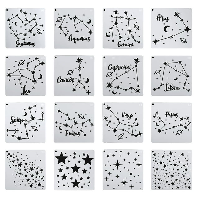 Plantillas de pintura Uxcell Symbol Star Leaves, paquete de 16 plantillas reutilizables para pintar, color blanco