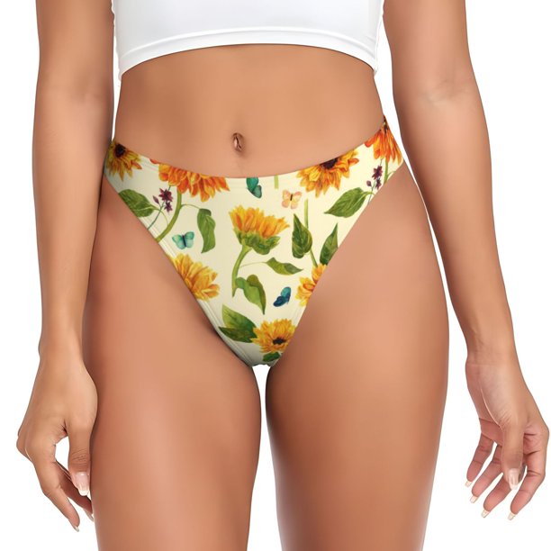 Balery Sunflowers And Butterflies Tangas de Algodón para Mujer con Estampado – Ropa Interior Sexy, Transpirable, G-string-Small