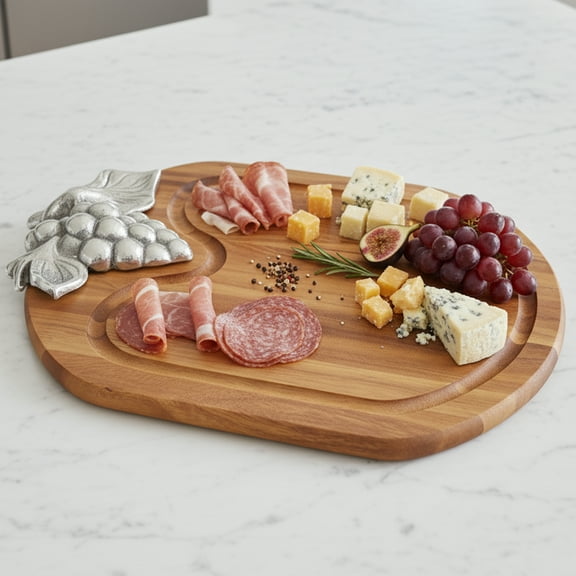 Woodard & Charles Acacia Cheese Board Serving Tray w/ Metal Accent, 12.25" x 8.25"