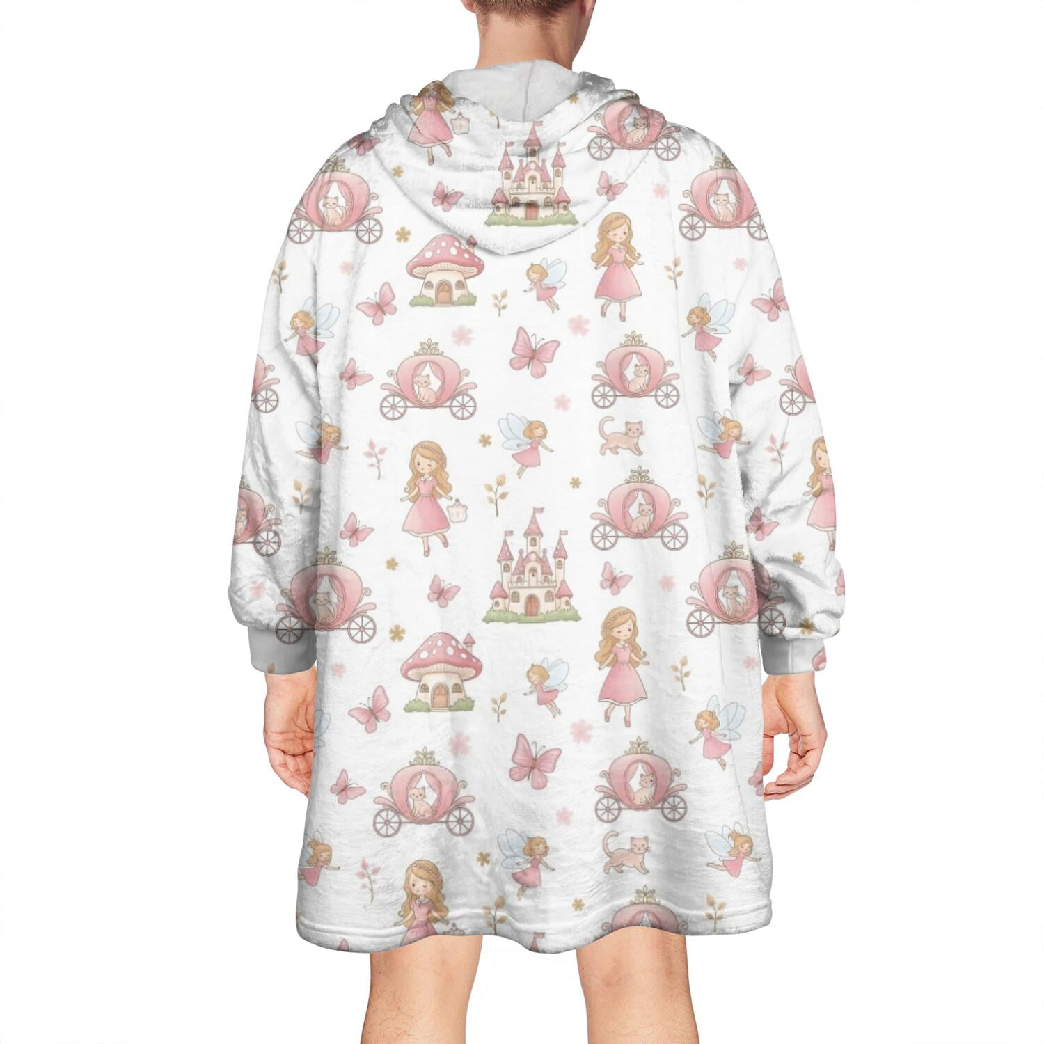 Wearable Oversized Blanket,Princess Carriage Castle Pattern Wearable Blanket Hoodie for Adults,Cozy Hooded Blankets with Super Pockets,Super Warm Fuzzy Pullover for Women & Men