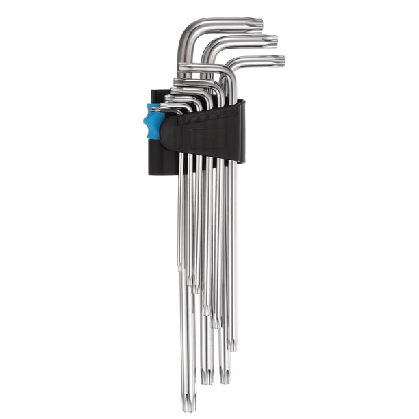 Juego de llaves hexagonales Torx a prueba de manipulación Uxcell de 9 piezas T10-T50 acero S2 forma de L brazo extra largo llaves de estrella de 6 puntos