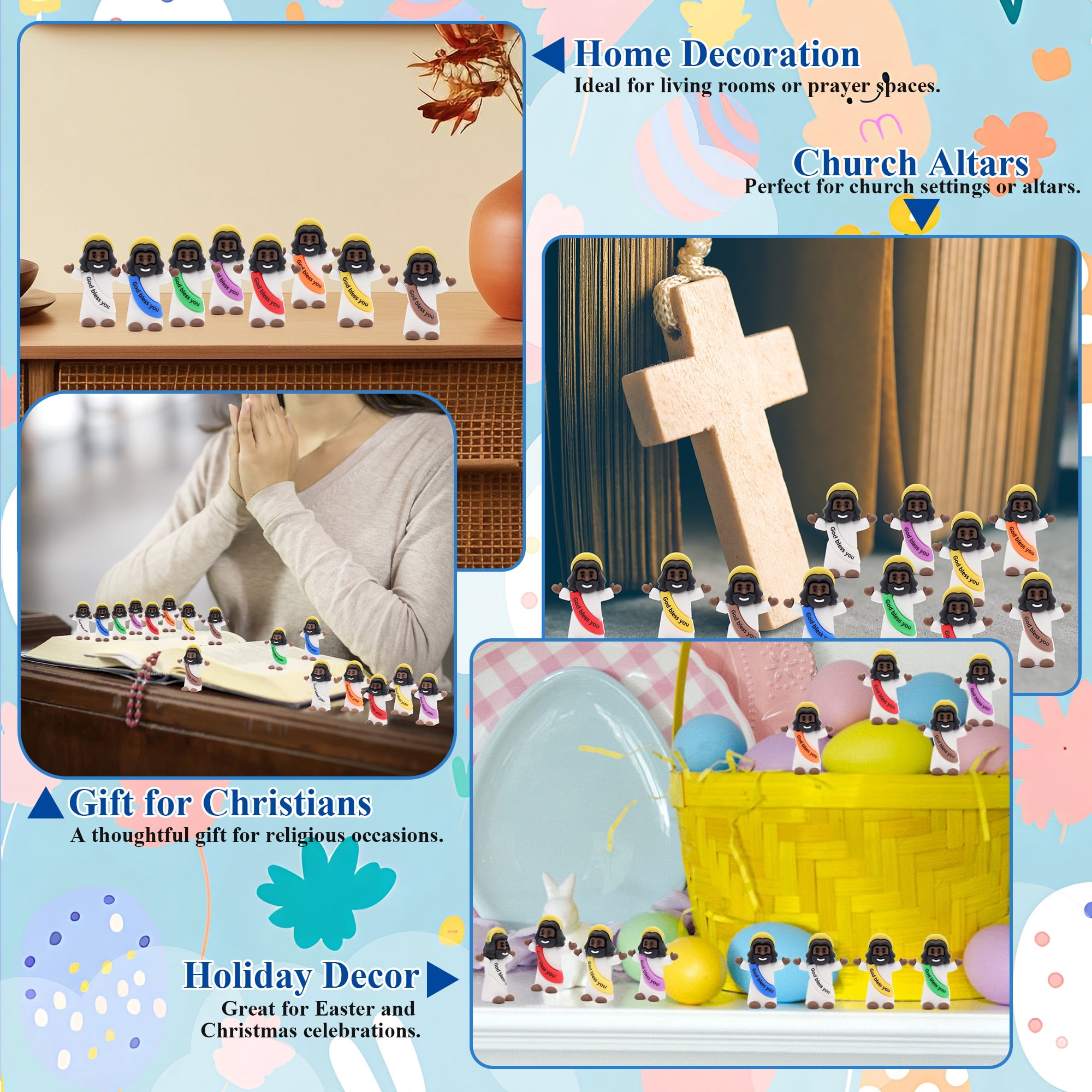 100PCS Mini Jesus Figurines , Christian Decorations With "God Bless You, " Perfect For Jesus Challenge, Party Props, Religious Favors, Church Events, And Easter Gifts-Black