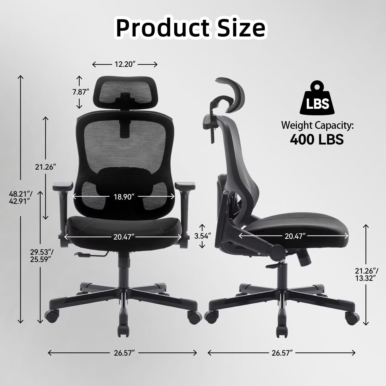 Frelaxbone Adult Mesh High Back Indoor Residential Adjustable Armrest Office Chairs, Caster, Black