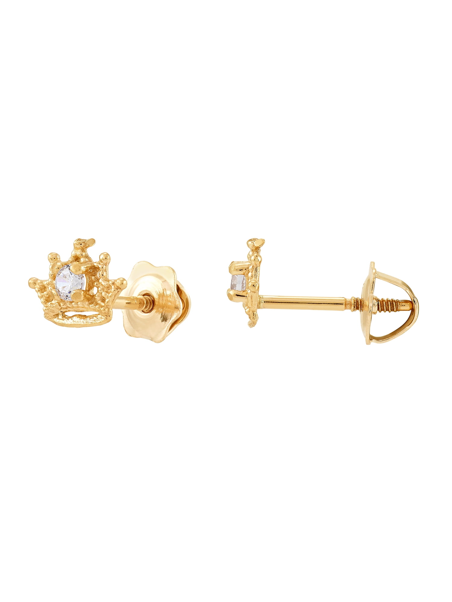 Brilliance Fine Jewelry Girls Cubic Zirconia Crown Earrings in 10K Yellow Gold
