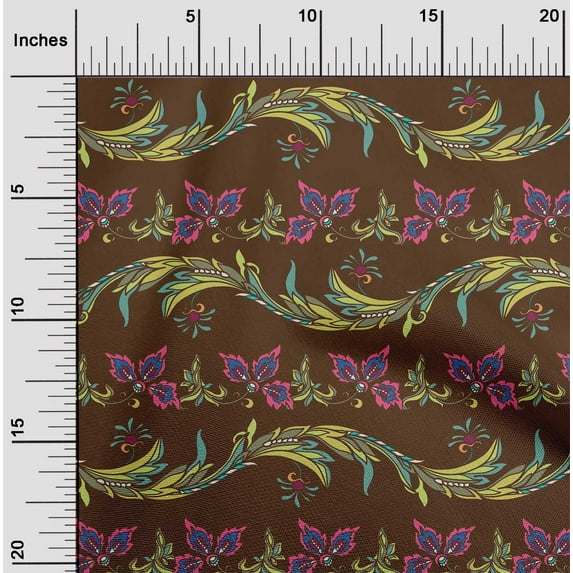 oneOone Cotton Poplin Fabric Leaves & Floral Artistic Print Fabric By The Yard 56 Inch Wide