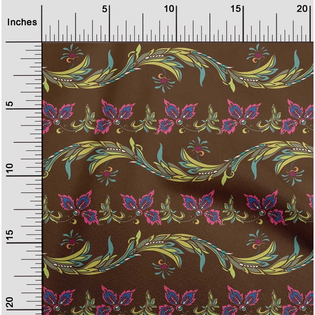 oneOone Polyester Lycra Fabric Leaves & Floral Artistic Print Fabric BTY 56 Inch Wide