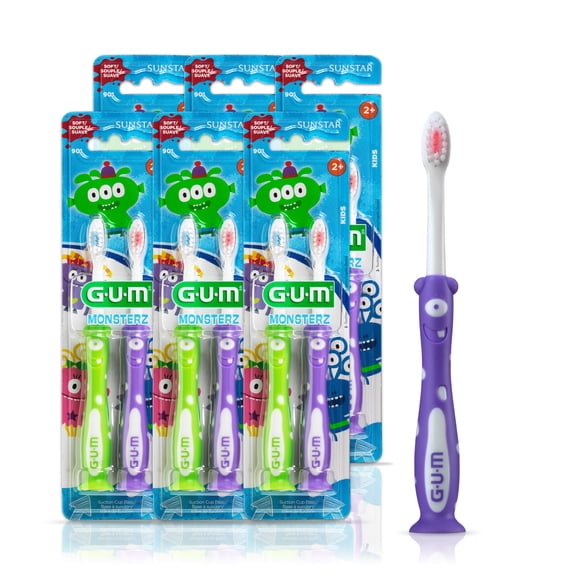 GUM Monsterz Children and Toddler Toothbrush, with Su Countion Cup, For Ages 2 , 2 Count (Pack of 6)