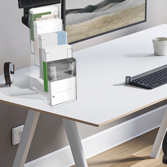 2 Pcs 5 Tier Acrylic Brochure Holder 4.3 x 11.3 inch Clear Literature Organizer Magazine Stand with Removable Divider for Brochures, Pamphlet Display for Wall Mount or Countertop