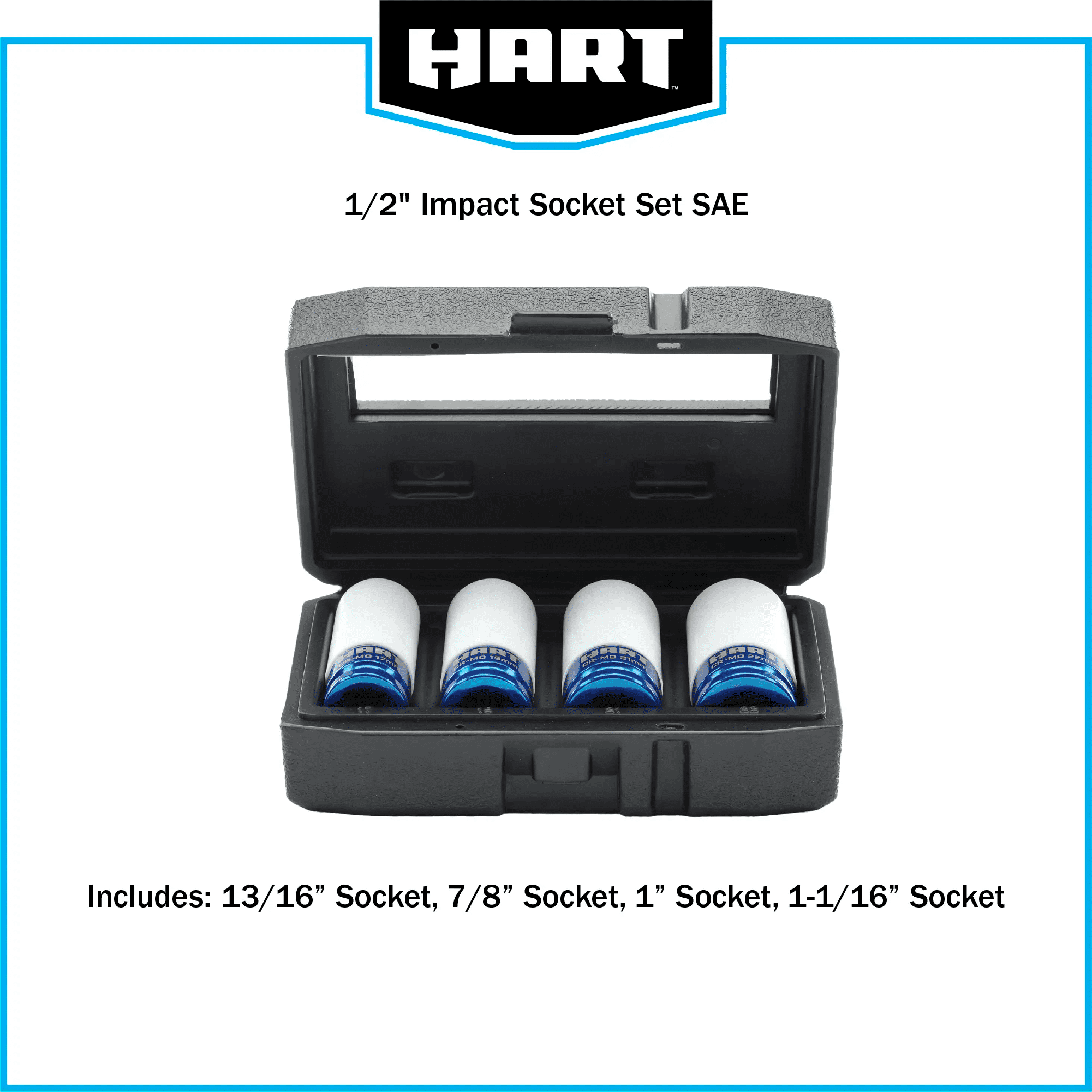 HART 1/2-inch Non-Marring Impact Socket Set (4-Piece), Standard Sockets